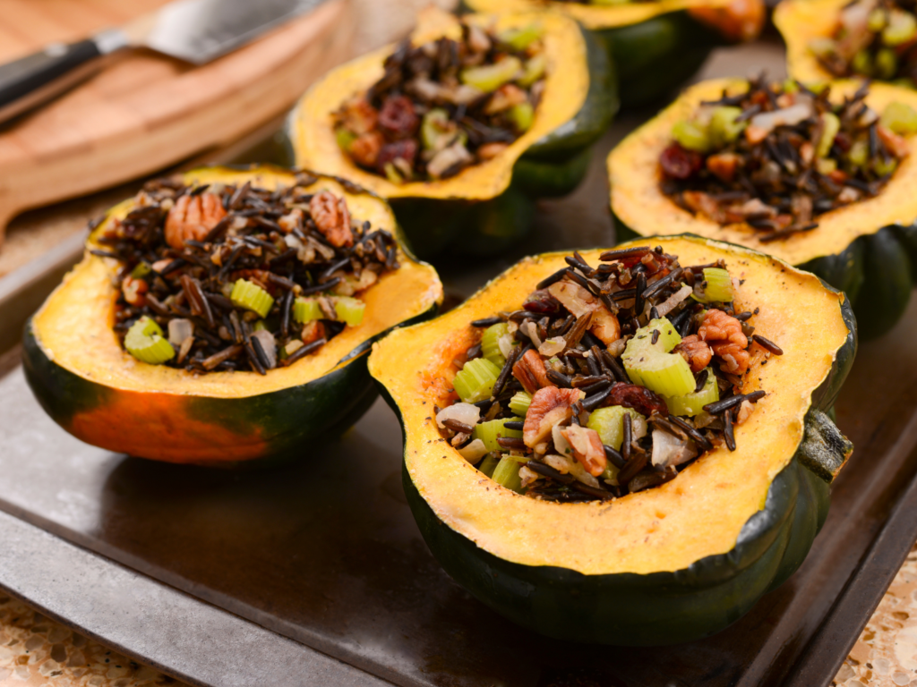 Baked Acorn Squash with Wild Rice Stuffing
