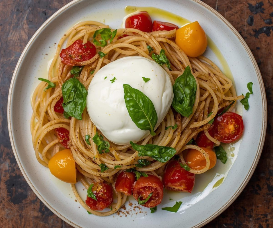 15 Minute Heirloom Tomato & Burrata Pasta